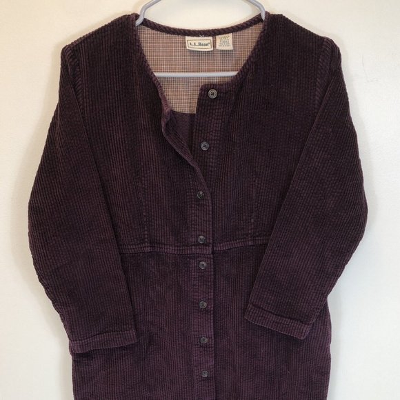 L.L. Bean Womens Brown Corduroy  Button Front Collarless Prairie Dress 6P Petite - Picture 2 of 5